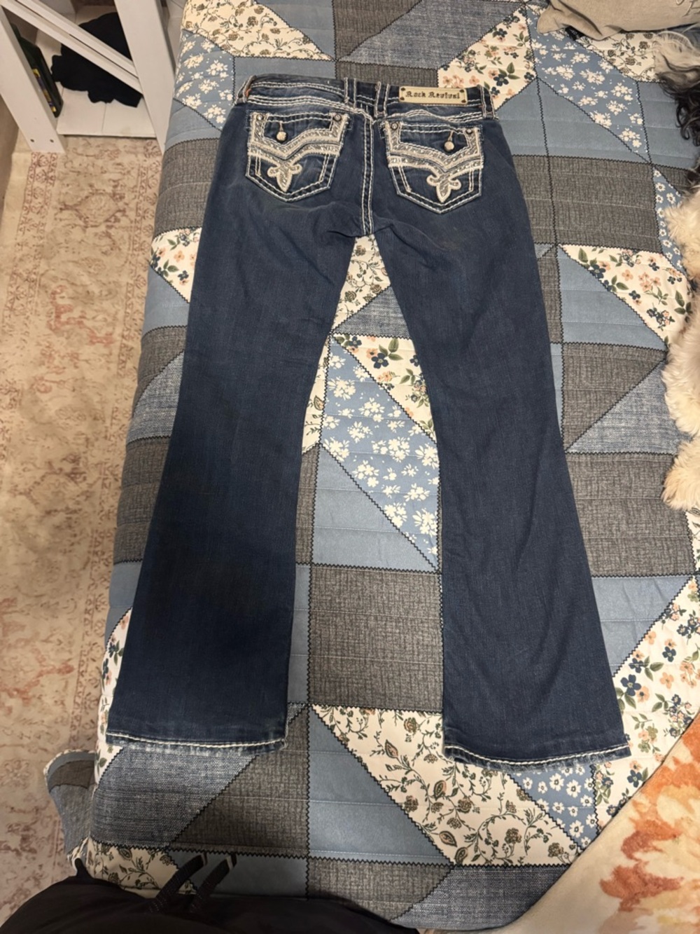 Rock Revival Dark Blue Bootcut Jeans with Embellished Pockets